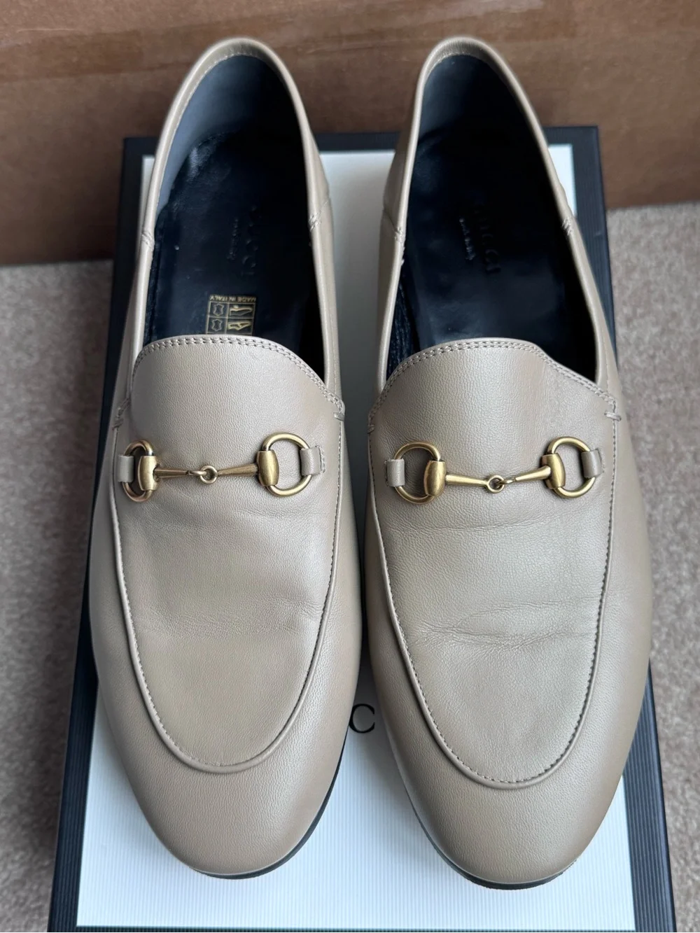 Gucci Brixton Leather Horsebit Loafers in the classic taupe/mud colorway. - Picture 11 of 14